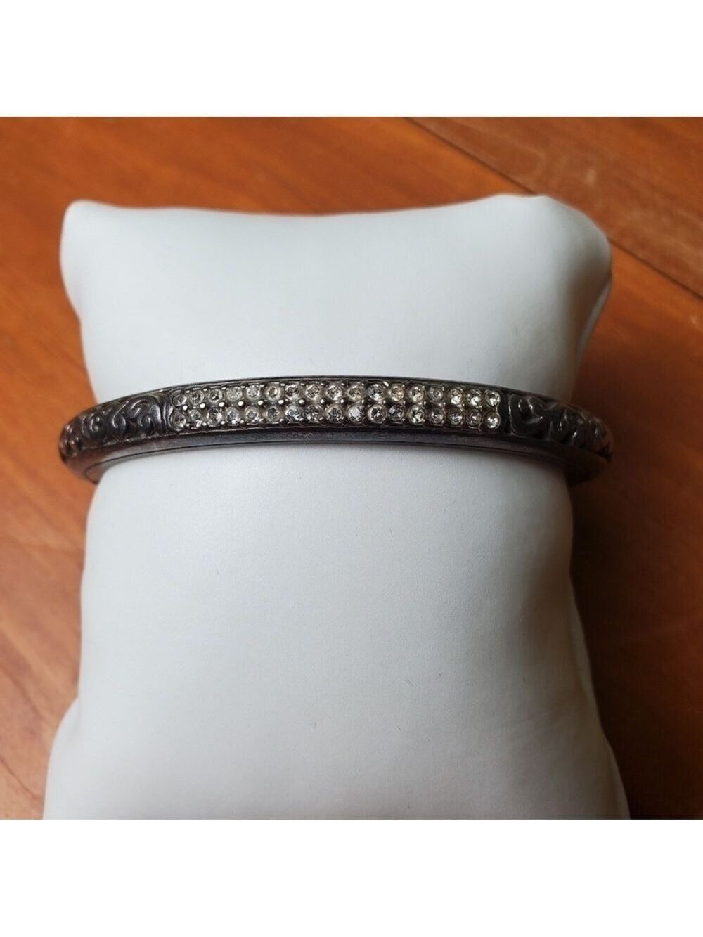 Bracelet, clear stones and scrolled design, hinge and magnetic closure